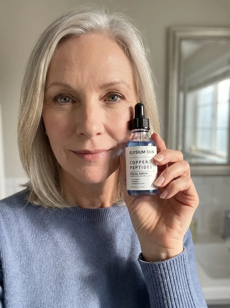 Elysium customer holding Copper Peptide Renewal Serum