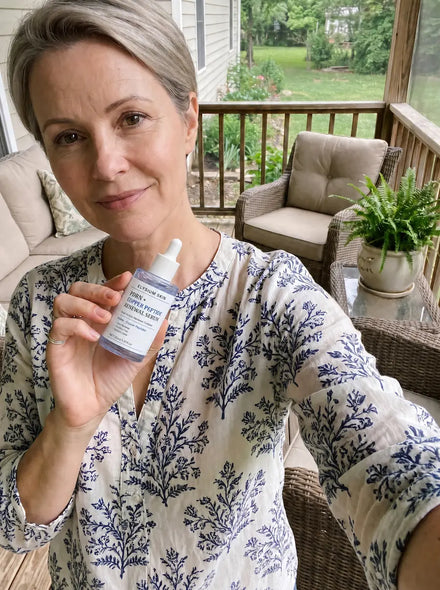 Elysium customer holding Copper Peptide Renewal Serum