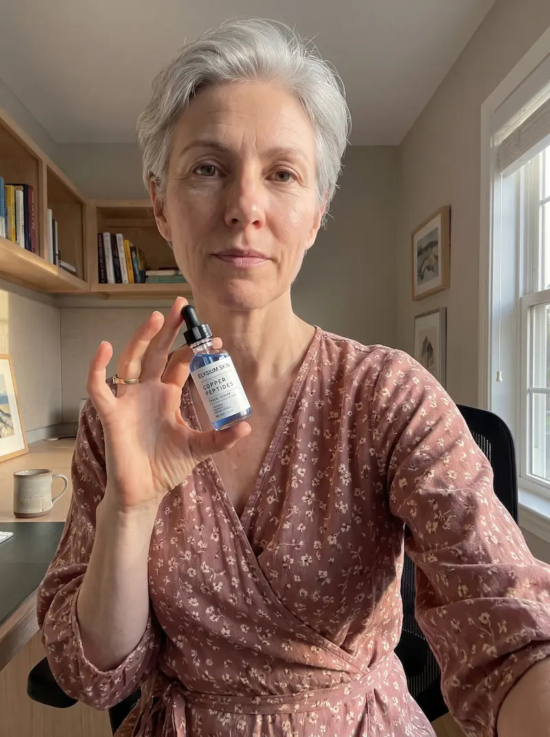 Elysium customer holding Copper Peptide Renewal Serum