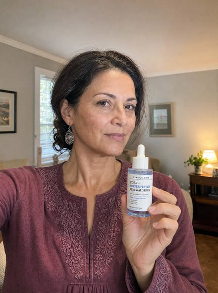 Elysium customer holding Copper Peptide Renewal Serum