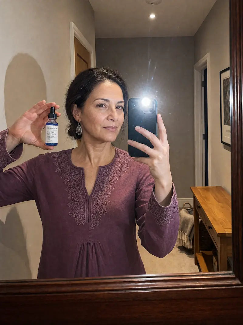 Elysium customer holding Copper Peptide Renewal Serum