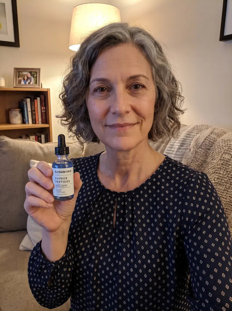 Elysium customer holding Copper Peptide Renewal Serum