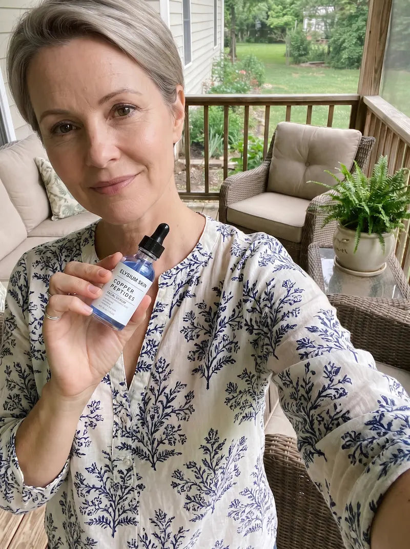 Elysium customer holding Copper Peptide Renewal Serum