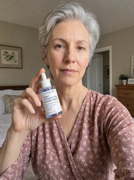 Elysium customer holding Copper Peptide Renewal Serum