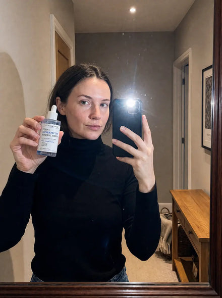 Elysium customer holding Copper Peptide Renewal Serum