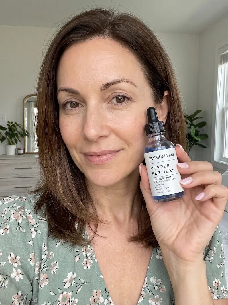 Elysium customer holding Copper Peptide Renewal Serum