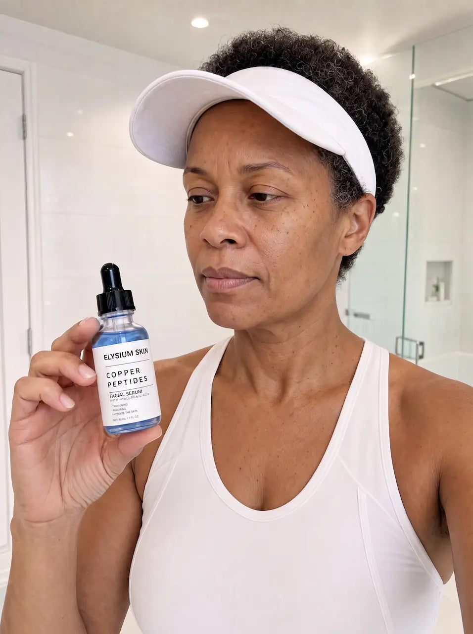 Elysium customer holding Copper Peptide Renewal Serum