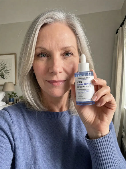 Elysium customer holding Copper Peptide Renewal Serum