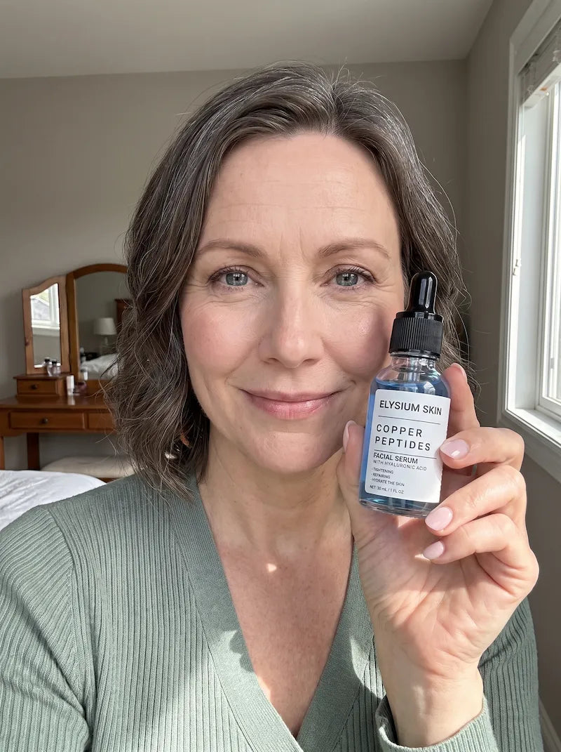Elysium customer holding Copper Peptide Renewal Serum