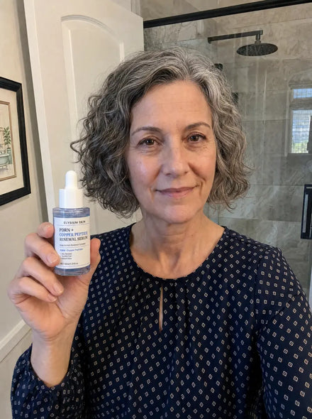 Elysium customer holding Copper Peptide Renewal Serum