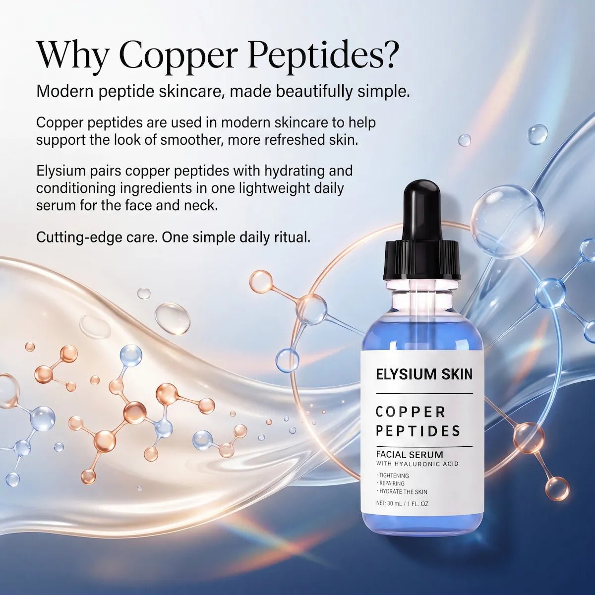 Elysium copper peptide serum benefit graphic